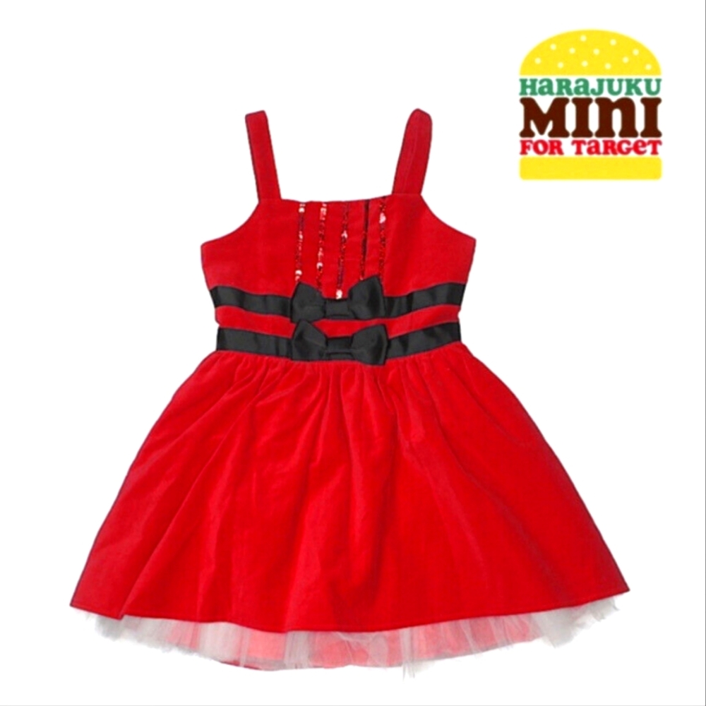 NWT: Harajuku Mini Red Velvet Tulle Bow Girl's Christmas Holiday Dress Size L